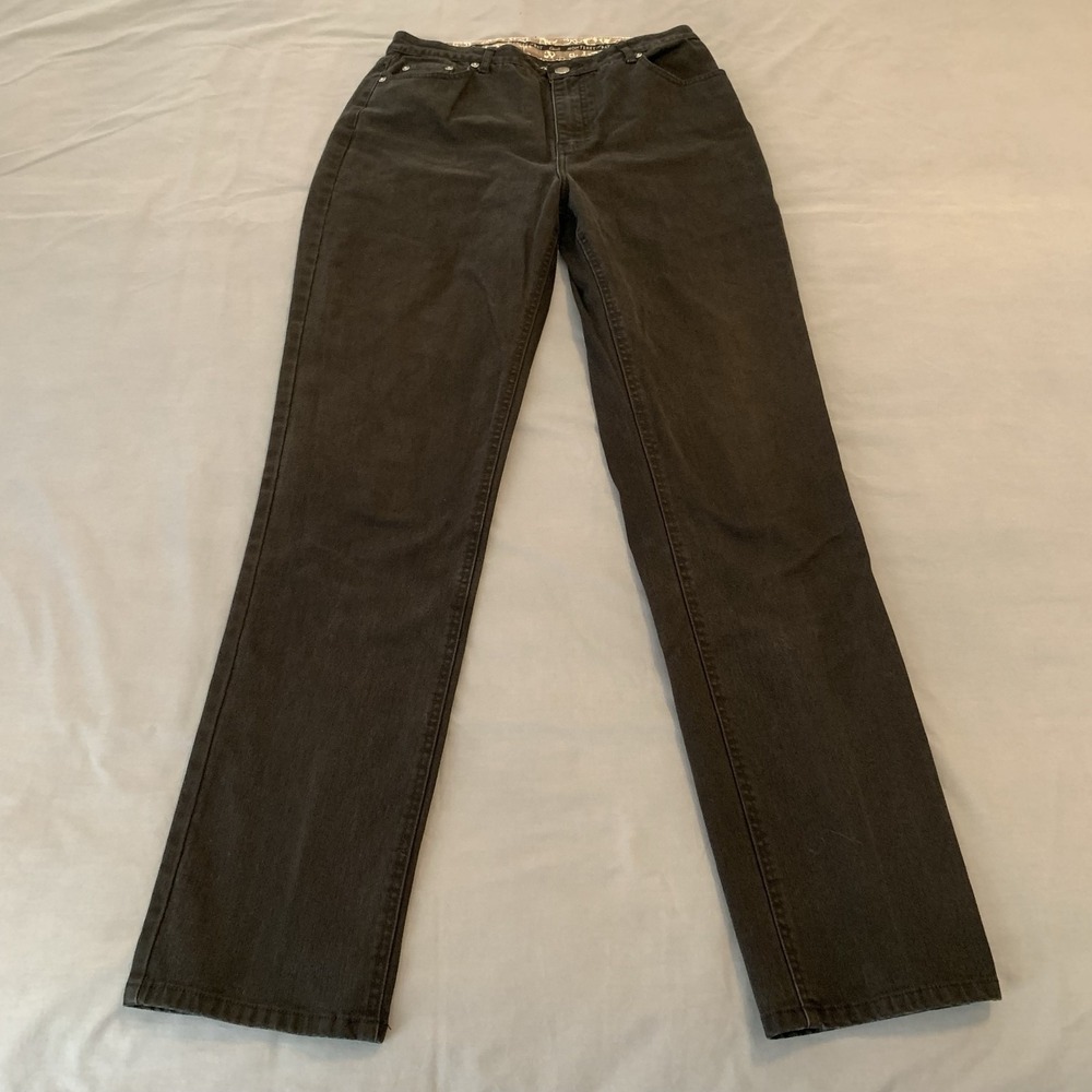 Monterey Bay Straight Jeans Womens 10 Tall Gray Dark Wash High Rise Denim